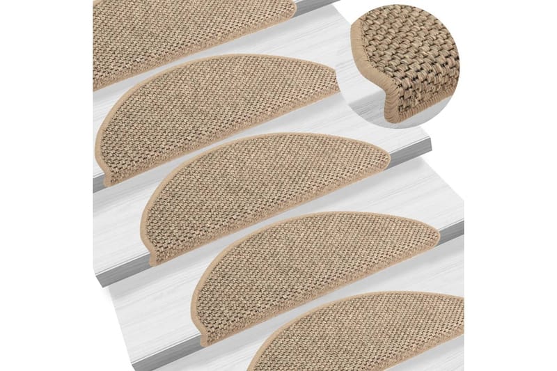 selvklæbende trappemåtter 15 stk. 65x25 cm sisal-look - Beige - Tekstiler - Tæpper - Specialmåtte - Trappetrins tæpper