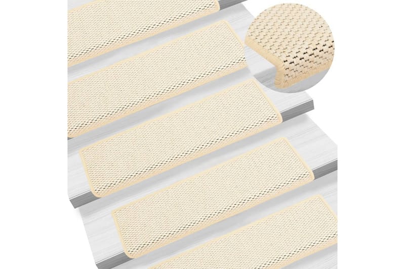 selvklæbende trappemåtter 15 stk. 65x25 cm sisal-look - Creme - Trappetrins tæpper