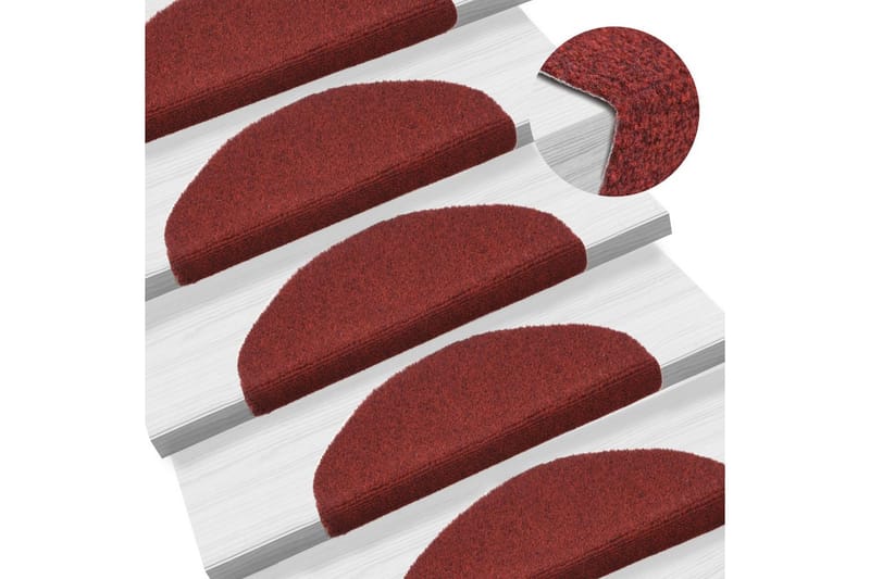 selvklæbende trappemåtter 15 stk. nålenagle 65x21x4 cm rød - Rød - Trappetrins tæpper