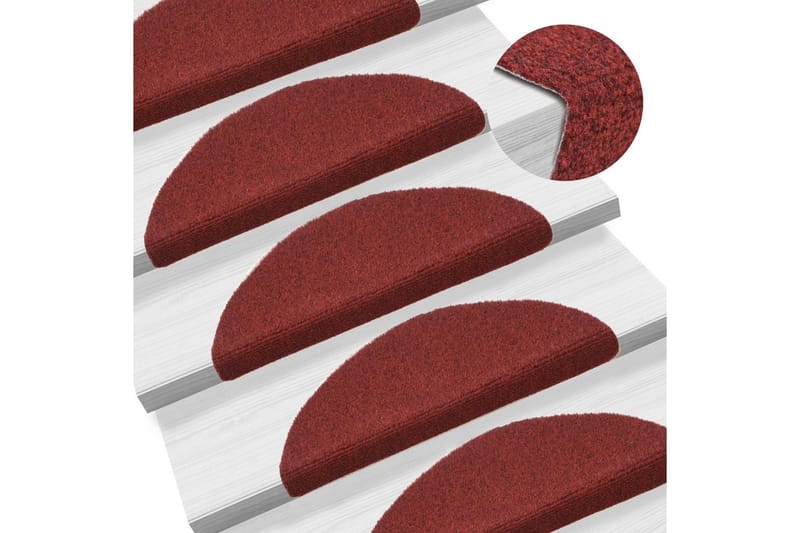 selvklæbende trappemåtter 15 stk. tuftet 56 x 20 x 4 cm rød - Rød - Trappetrins tæpper