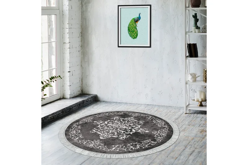 Alanur Home Tæppe 180 cm Rund - Grå/Hvid - Tekstiler - Tæpper - Moderne tæppe - Wiltontæpper