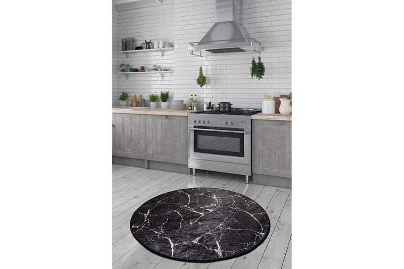 Marmuras Tæppe Rund 200 cm, Sort/Velour