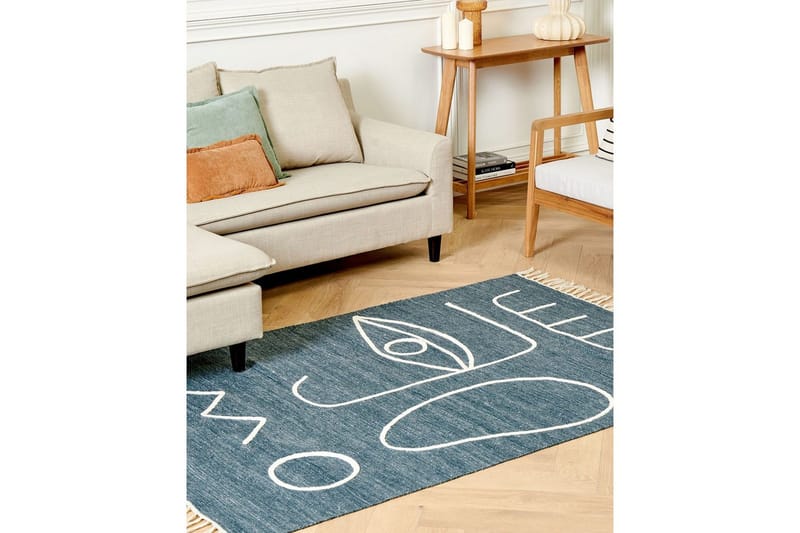 Fladvævet Yavu - Blå, Hvid, 140x200 cm - Tekstiler - Tæpper - Udendørs tæpper - Balkontæppe & altantæppe
