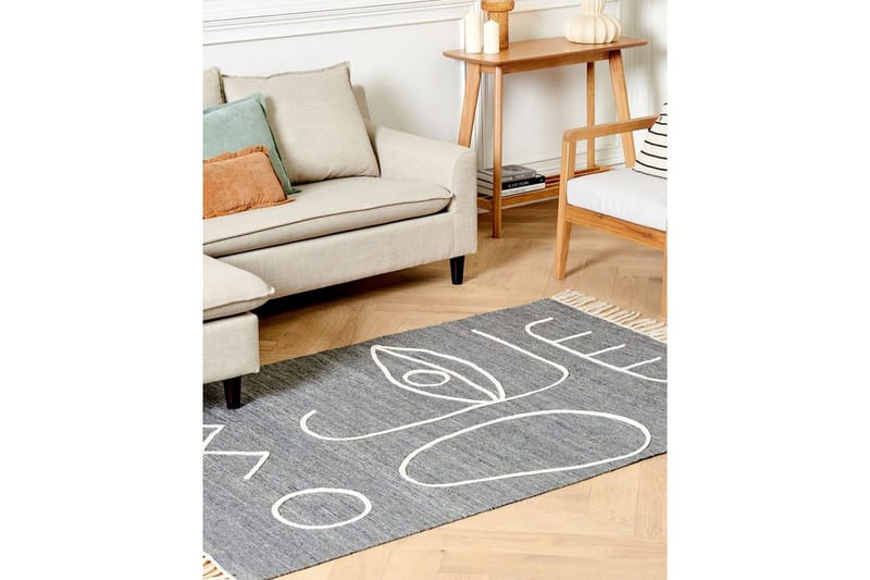 Fladvævet Yavu - Grå, hvid, 140x200 cm - Tekstiler - Tæpper - Udendørs tæpper - Balkontæppe & altantæppe
