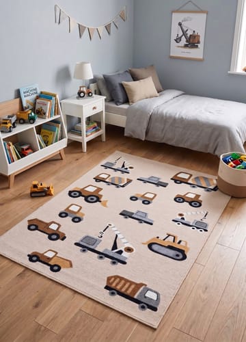 Maskinvævet tæppe KM Home Play Wheels 140x200 Linned - linned - Tekstiler - Tæpper - Udendørs tæpper - Plasttæpper