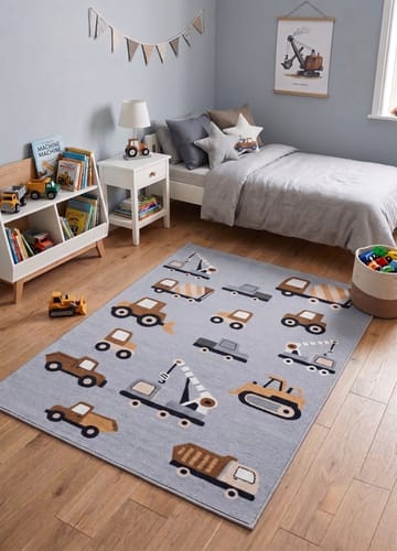 Maskinvævet tæppe KM Home Play Wheels 140x200 Grå - grå - Tekstiler - Tæpper - Udendørs tæpper - Plasttæpper