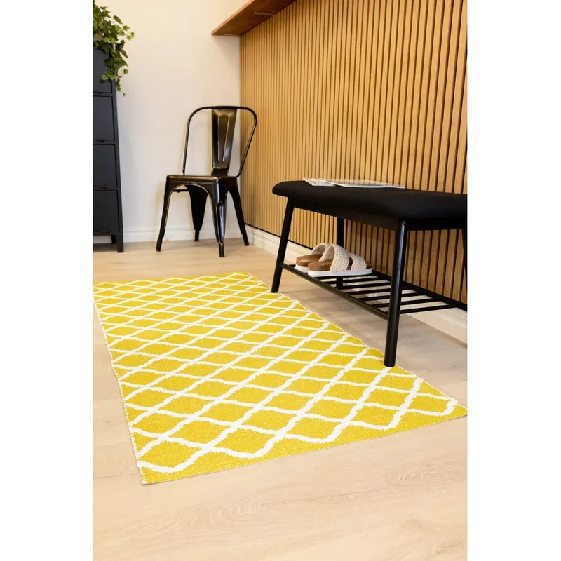 Plasttæppe Hilma Wave - 70x150 cm, Gul - Tekstiler - Tæpper - Udendørs tæpper - Plasttæpper