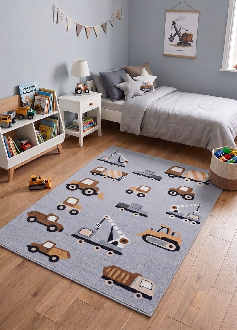 Maskinvævet tæppe KM Home Play Wheels 120x160 Grå - grå - Tekstiler - Tæpper - Udendørs tæpper - Plasttæpper