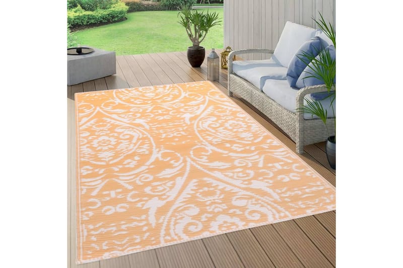udendørstæppe 120x180 cm PP orange og hvid - Tekstiler - Tæpper - Udendørs tæpper