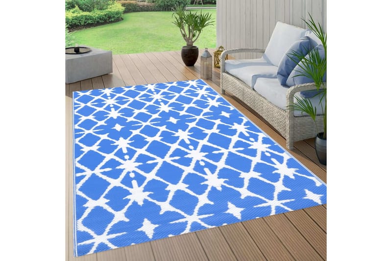 udendørstæppe 160x230 cm PP blå og hvid - Udendørs tæpper