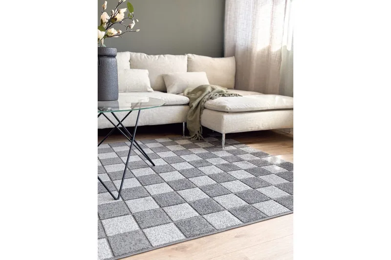 Wiltontæppe tæppe Hawaii Chess 200x200 cm, Grafit - 200x200 cm, Grafit - Tekstiler - Tæpper - Store tæpper