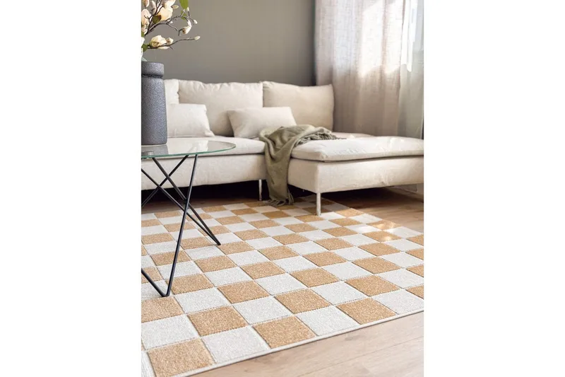 Wiltontæppe tæppe Hawaii Chess 200x200 cm, Gul - 200x200 cm, Gul - Tekstiler - Tæpper - Udendørs tæpper