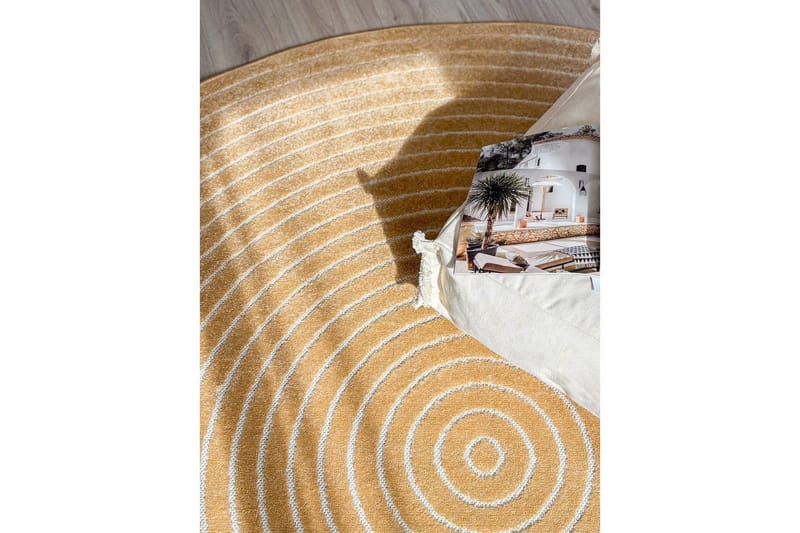 Wiltontæppe tæppe Hawaii Cirkel 240x240 cm, Gul - 240x240 cm, Gul - Tekstiler - Tæpper - Udendørs tæpper