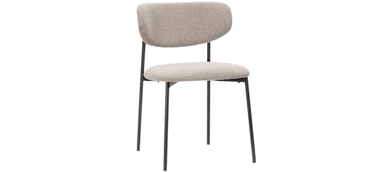 Lucy Spisestol, Greige bouclé / Metalben sort