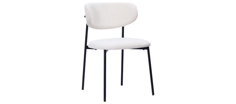Lucy Spisestol, Hvid bouclé / Metalben sort