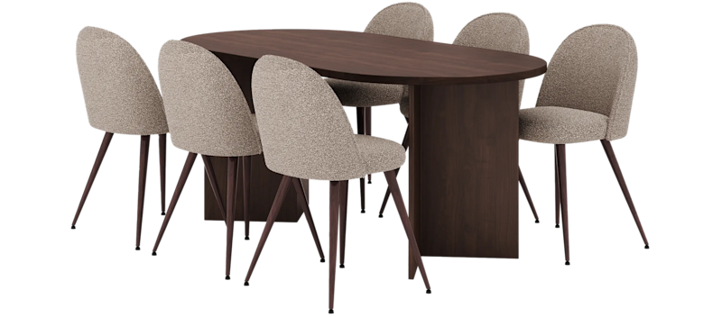 Dano Spisebord 180 cm med 6 Nibe Plus Spisestole, Valnød / Greige