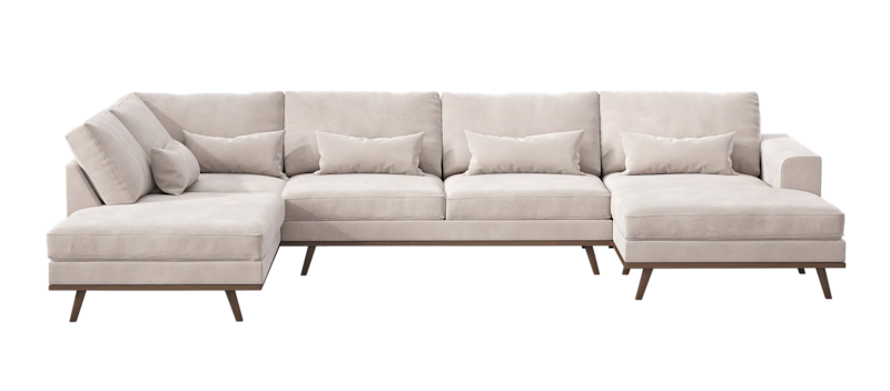 Copenhagen 5-personers Venstrevendt U-formet Large Sofa med Divan og Chaiselong i Fløjl, Beige