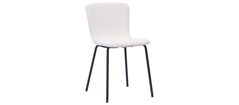 Katy Spisestol, Hvid bouclé / Metalben sort