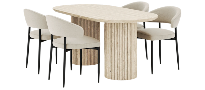 Uppveda Ovalt Spisebord 180x90 cm med 4 Sawako Stole, Beige