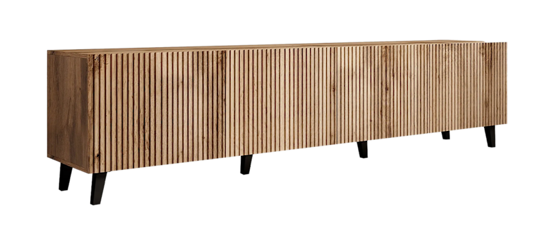 Juniskär Ribbet TV-bord i træ med opbevaring - 40 cm dyb, 200 cm bred, 49 cm høj, Eg