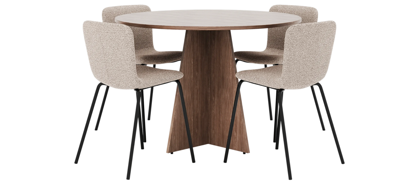 Bootcut Rundt Lille Spisebord i Valnød 110 cm med 4 Katy Spisestole, undefined
