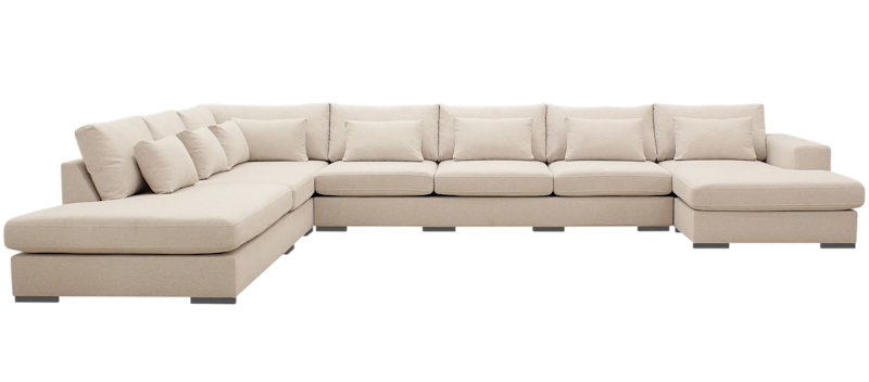 Grande Stor 7-personers U-Sofa med Divan Højre, Beige Stof