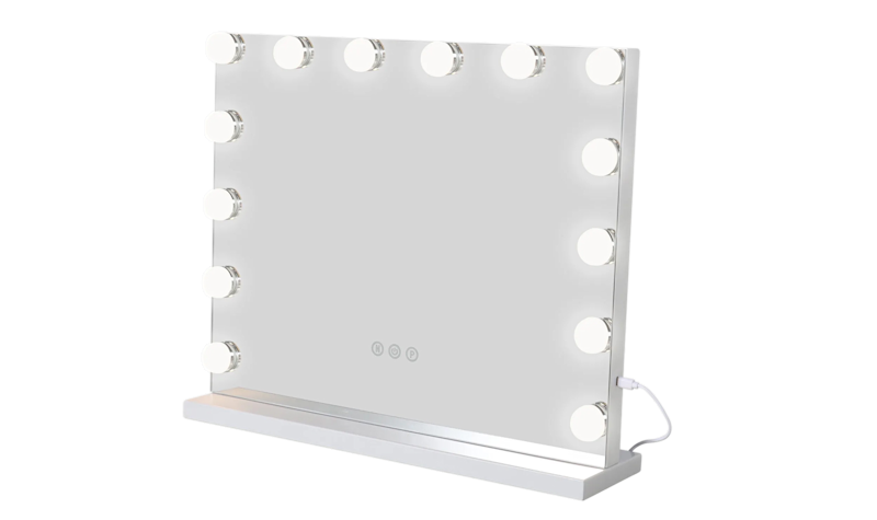 Glow Sminkespejl på fod 50 cm med LED Belysning/Lamper Hollywood spejl, Hvid