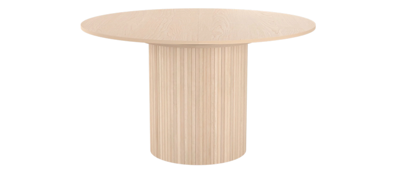 Kopparbo Rundt Spisebord 130 cm Udvideligt med tillægsplade, Hvidlaseret Eg / Lysebeige