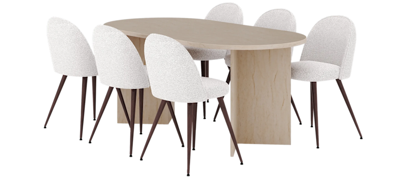 Dano Spisebord 180 cm med 6 Nibe Plus Spisestole, Travertin / Hvid