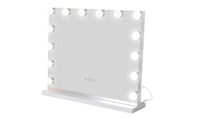 Glow Sminkespejl på fod 50 cm med LED Belysning/Lamper Hollywood spejl, Hvid